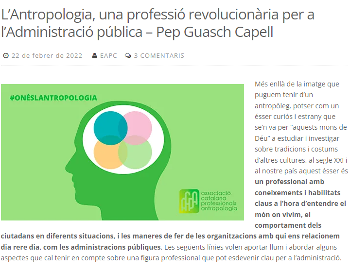 ARTICLE: L’antropologia, una professió revolucionària per a l’Administració pública (Acció #onéslantropologia)