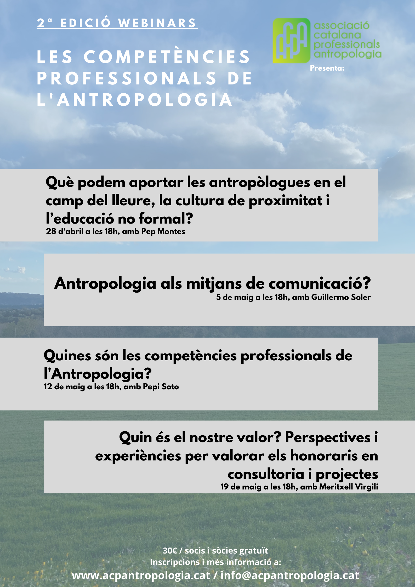 Nova edició WEBINARS: LES COMPETÈNCIES PROFESSIONALS DE L’ANTROPOLOGIA